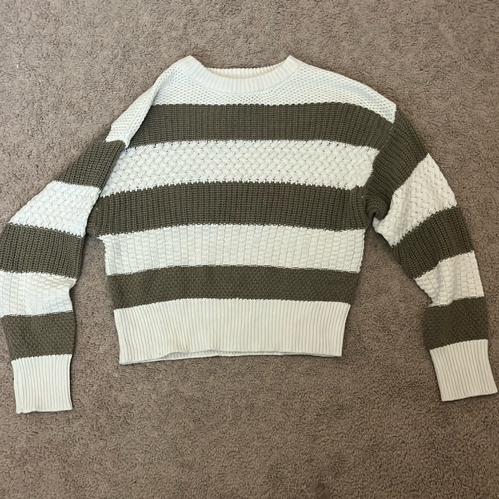 a new day green and white sweater